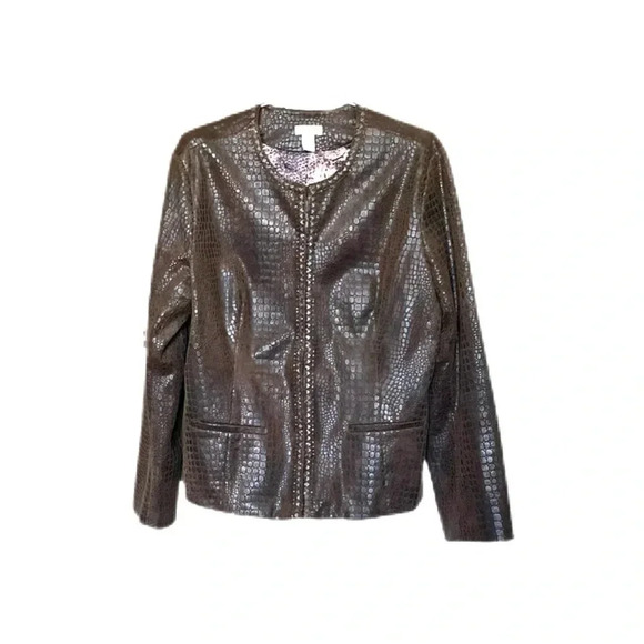 Chico’s Long Sleeve Crocodile Embossed Beaded Faux Leather Jacket Women’s Size 2 - Picture 1 of 14